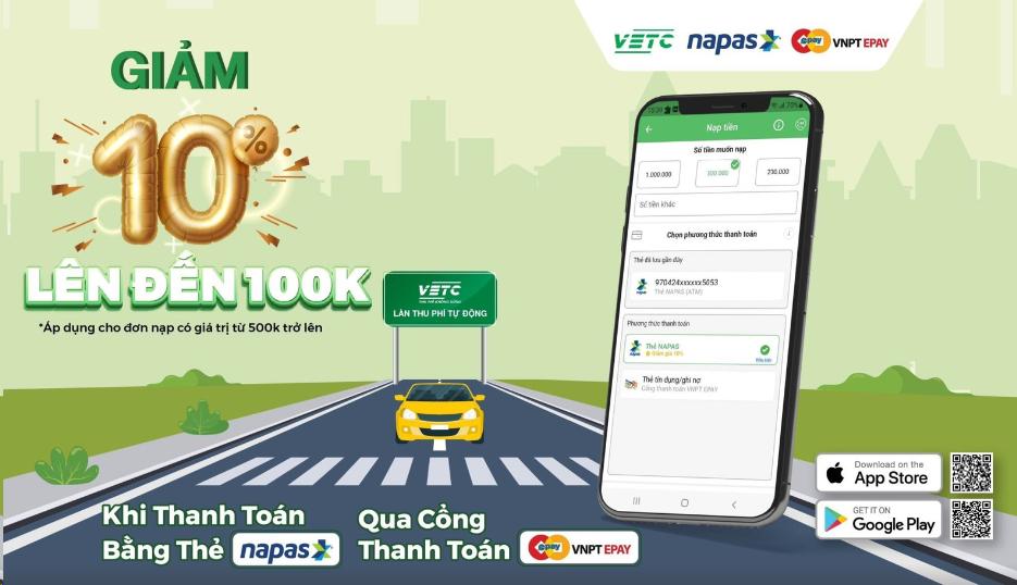 Giảm tới 100.000 đồng khi nạp tiền VETC bằng thẻ NAPAS