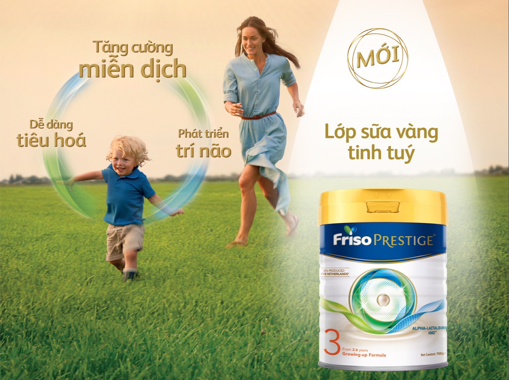 Friso Prestige với công thức dinh dưỡng từ “Lớp sữa vàng tinh túy” giúp bé tăng cường miễn dịch