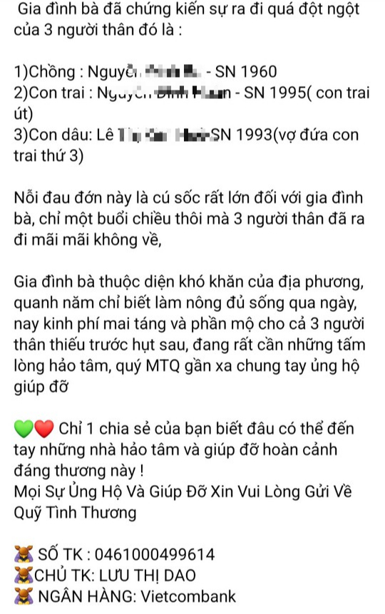 Lấy ảnh 3 người trong 1 nh&agrave; ở Quảng Nam chết 2 năm trước để k&ecirc;u gọi hỗ trợ - Ảnh 2.