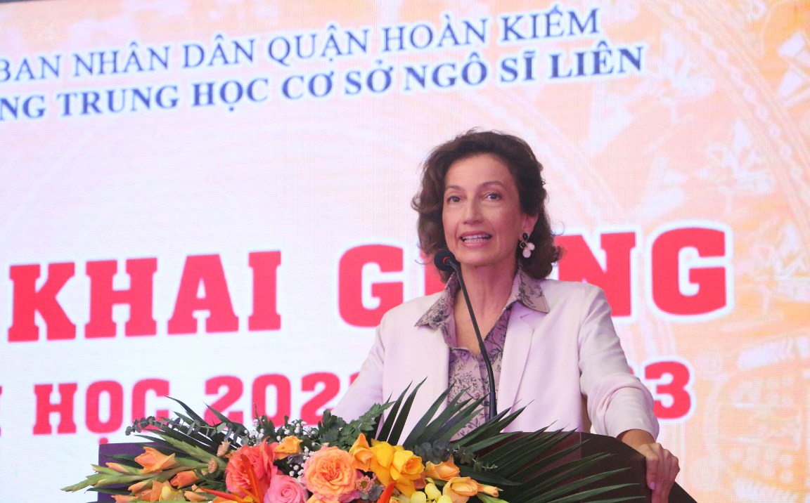 Tổng giám đốc UNESCO đánh trống khai giảng trường Ngô Sĩ Liên - Ảnh 7.