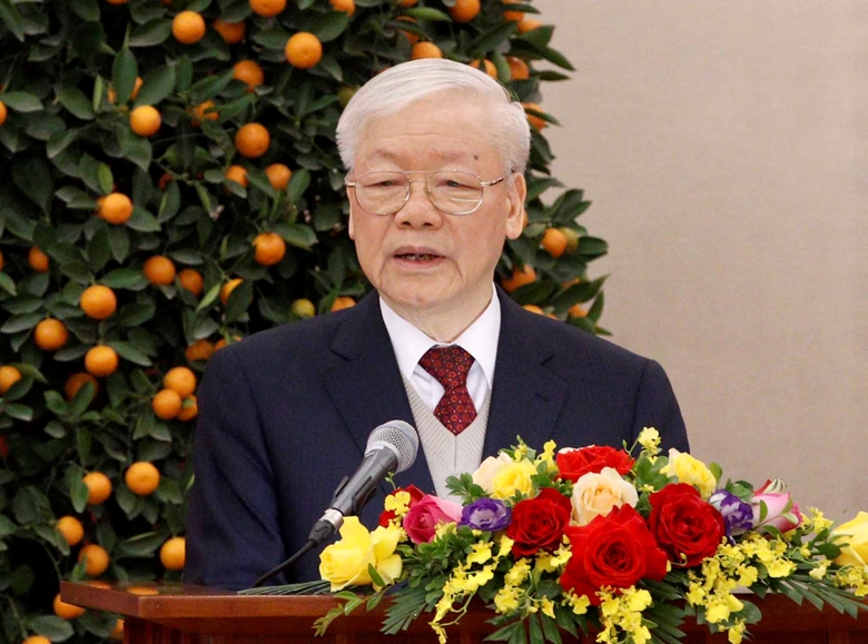 Tổng B&iacute; thư Nguyễn Ph&uacute; Trọng ch&uacute;c Tết l&atilde;nh đạo, nguy&ecirc;n l&atilde;nh đạo Đảng, Nh&agrave; nước - Ảnh 4.