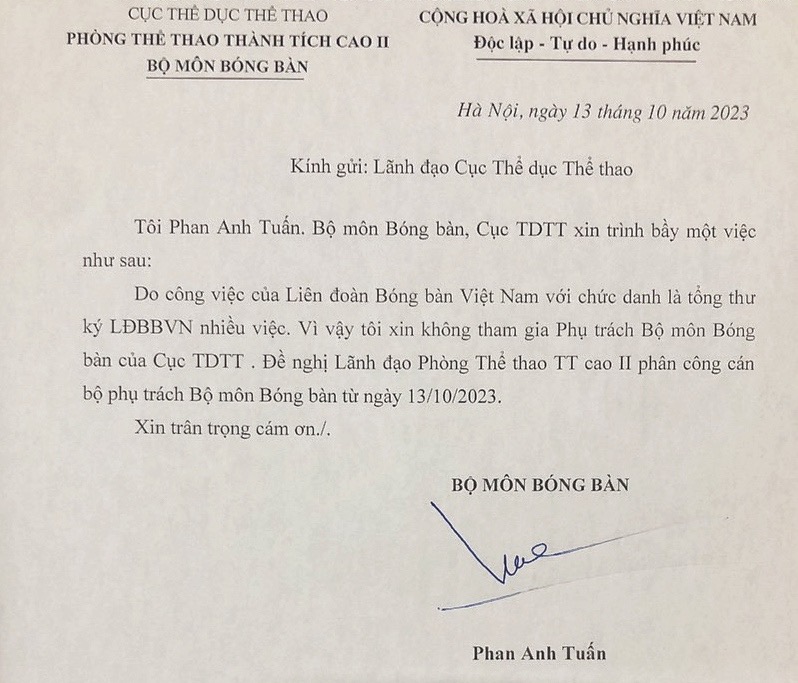 Người phụ tr&aacute;ch b&oacute;ng b&agrave;n của Cục Thể dục thể thao xin nghỉ, n&oacute;i rất buồn v&agrave; ch&aacute;n nản - Ảnh 1.