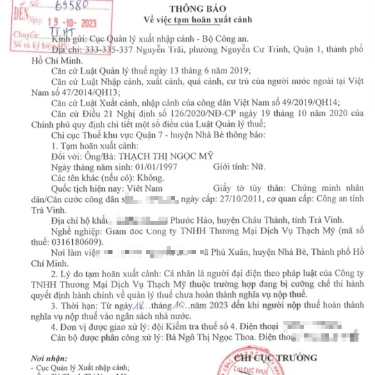 11 chủ doanh nghiệp bị ng&agrave;nh thuế đề nghị tạm ho&atilde;n xuất cảnh - Ảnh 3.