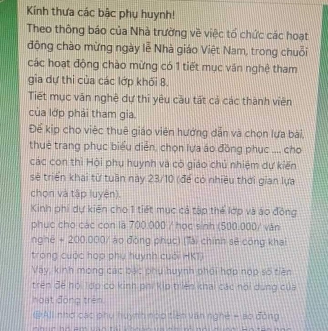 Thu 700.000 đồng/học sinh để tổ chức văn nghệ ch&agrave;o mừng - Ảnh 1.