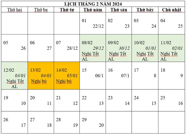 Trình Chính phủ phương án nghỉ Tết Nguyên đán Giáp Thìn 2024 kéo dài 7 ngày