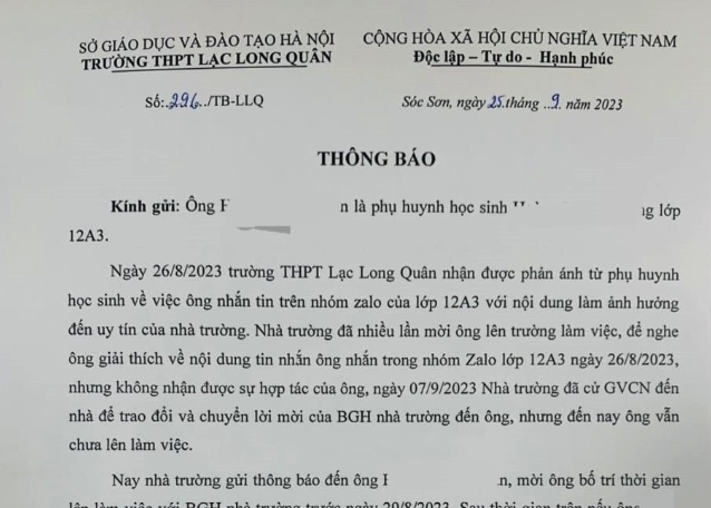 Bố phản ánh về thu chi, con bị nhà trường "từ chối giáo dục", "phải nghỉ học"