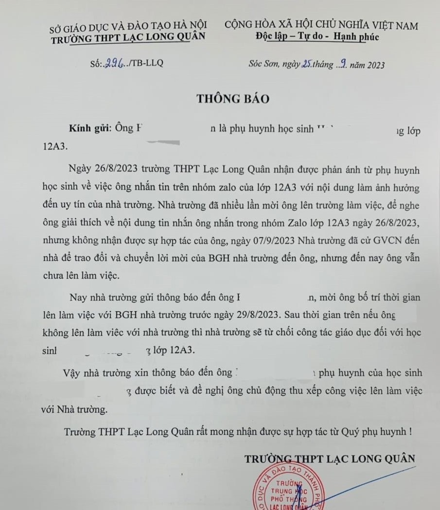 Vụ bố phản &aacute;nh về thu chi, con bị từ chối gi&aacute;o dục: Gi&aacute;m đốc Sở GD-ĐT l&ecirc;n tiếng - Ảnh 1.