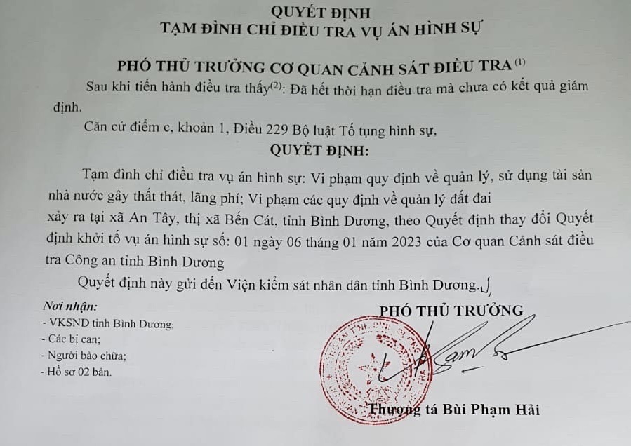 Bình Dương: Tạm đình chỉ vụ án liên quan ông Nguyễn Hồng Khanh