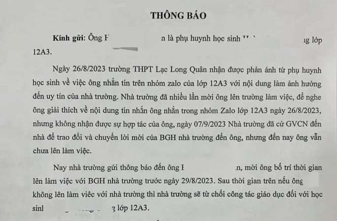 Vụ bố phản ánh, con bị "từ chối giáo dục": Trường nói chỉ “doạ” để phụ huynh lên làm việc