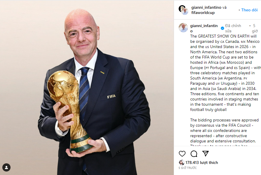 Chủ tịch FIFA x&aacute;c nhận World Cup 2034 sẽ diễn ra ở Ả Rập Saudi - Ảnh 1.
