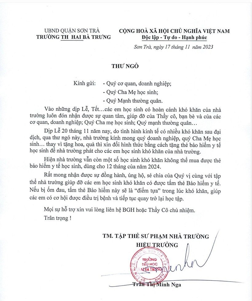 Thêm 1 trường học xin đổi quà 20-11 thành thẻ BHYT cho học sinh khó khăn - Ảnh 1.