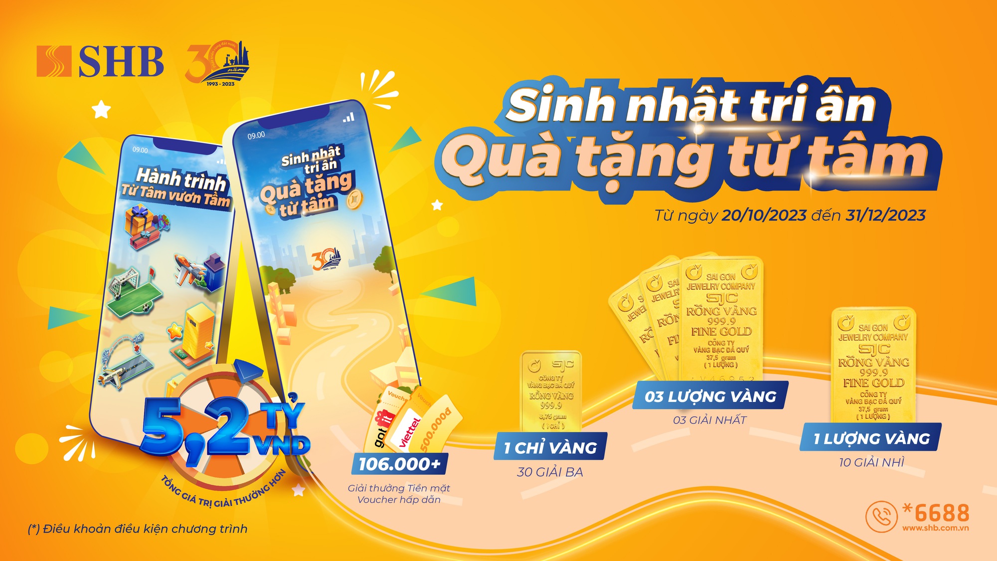 SHB tặng vàng SJC 999.9 cho khách hàng chơi game