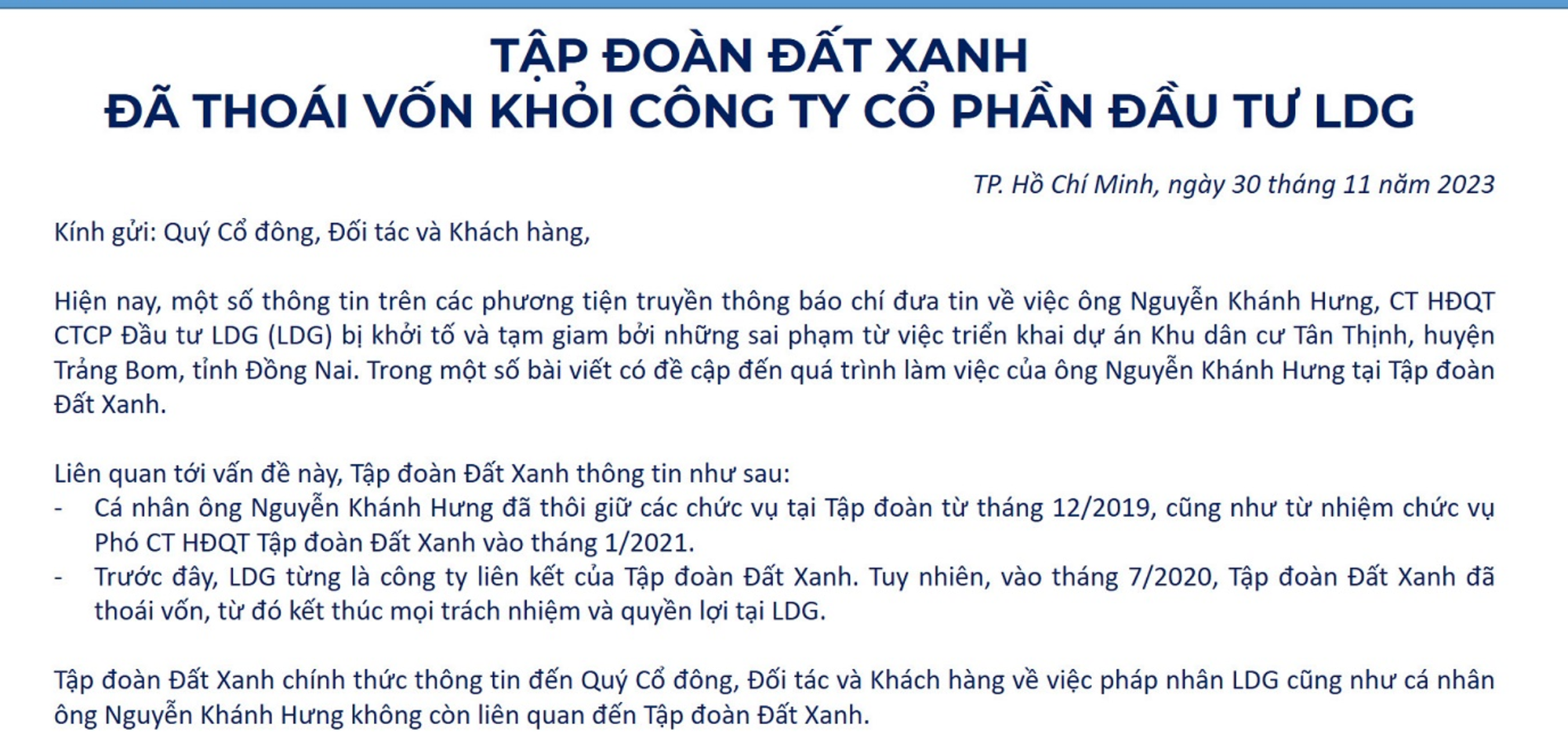 Tập đo&agrave;n Đất Xanh l&ecirc;n tiếng sau khi &ocirc;ng Nguyễn Kh&aacute;nh Hưng bị bắt giam- Ảnh 1.