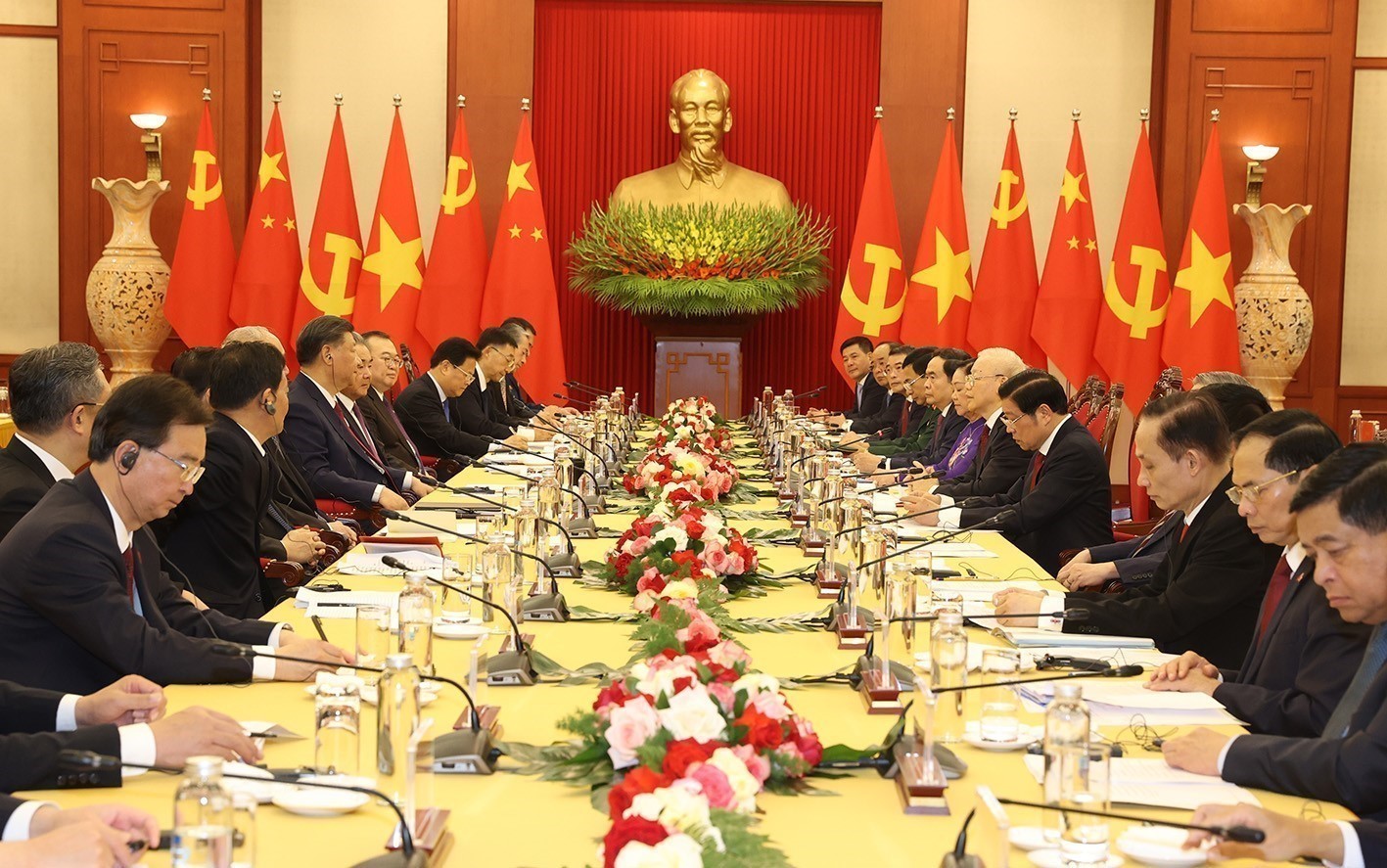 Hội đ&agrave;m giữa Tổng B&iacute; thư Nguyễn Ph&uacute; Trọng v&agrave; Tổng B&iacute; thư, Chủ tịch nước Trung Quốc Tập Cận B&igrave;nhẢnh: TTXVN