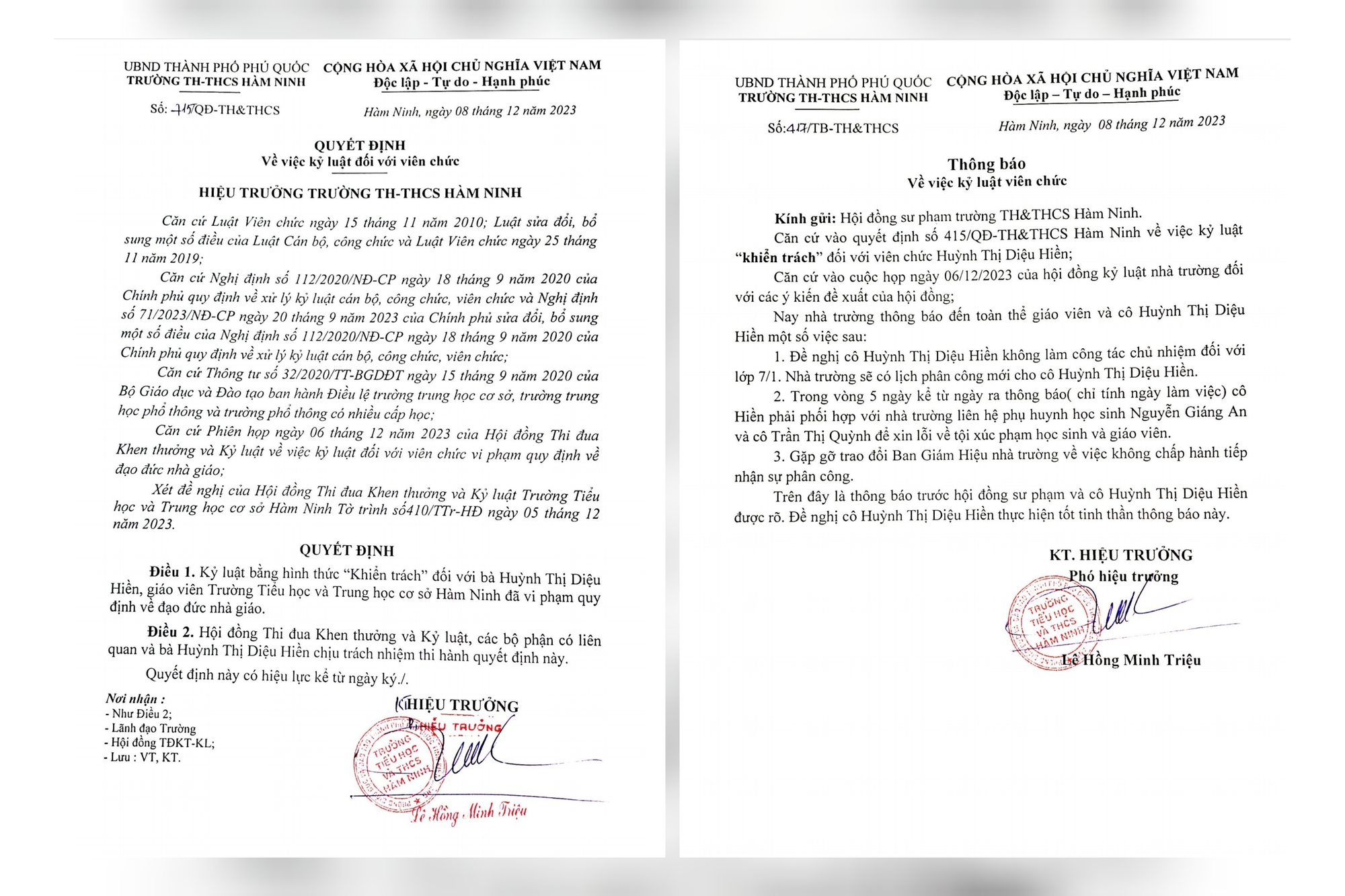 Phú Quốc: Kỷ luật nữ giáo viên vi phạm đạo đức nhà giáo- Ảnh 1.