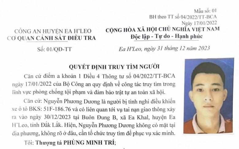 Công an truy tìm đối tượng gây tai nạn làm 2 người chết rồi bỏ chạy