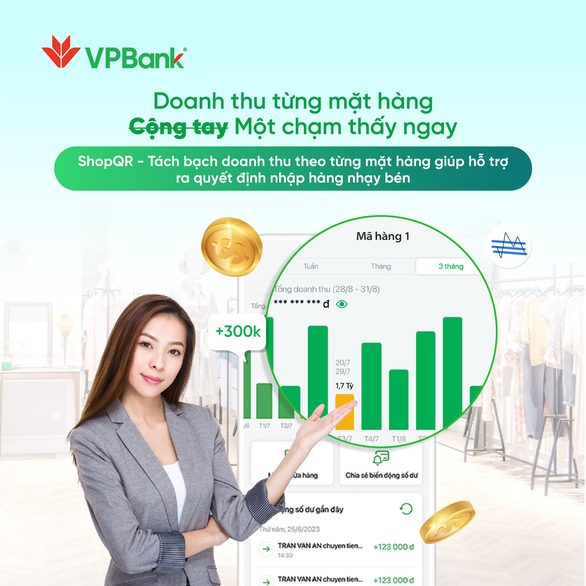 Tính năng quản lý doanh thu được sử dụng linh hoạt theo mục đích quản trị của chủ cửa hàng