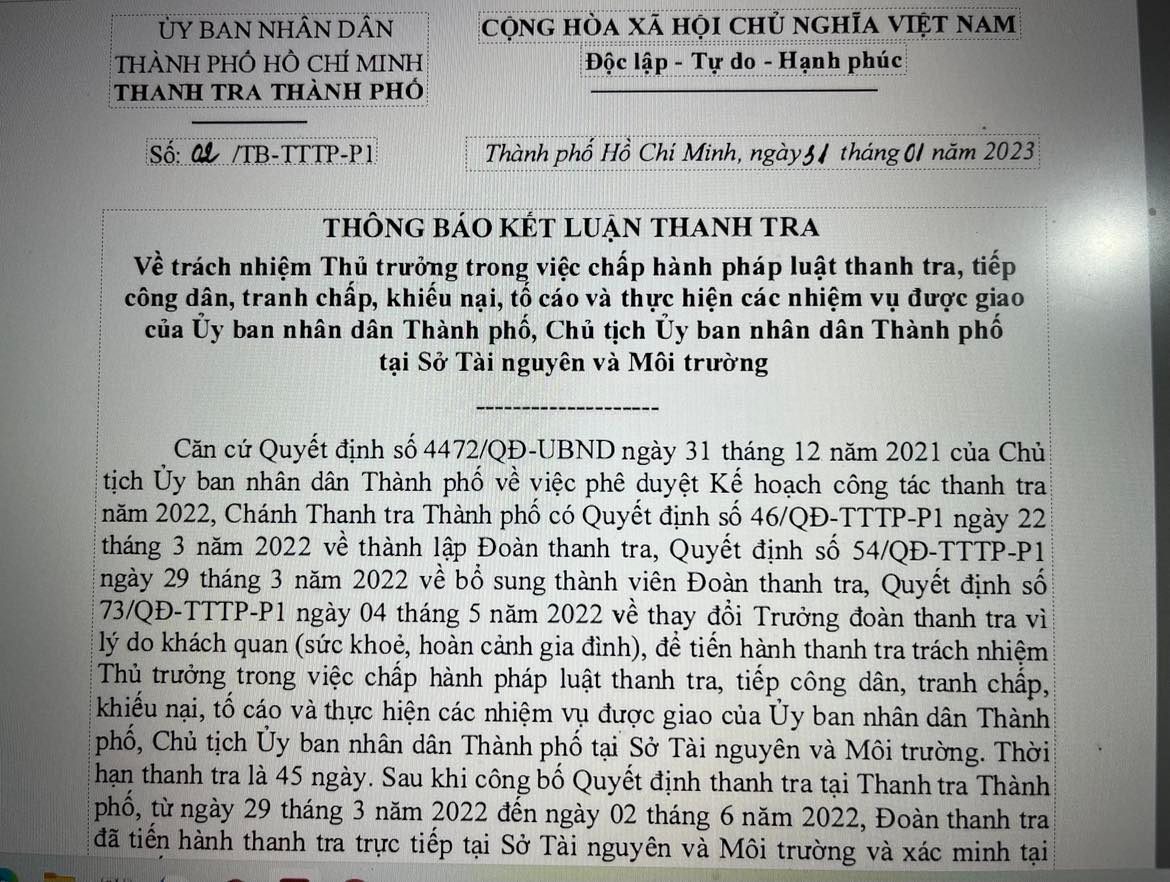 Sở Tài Nguyên và Môi trường TP HCM vi phạm thời hạn giải quyết khiếu nại