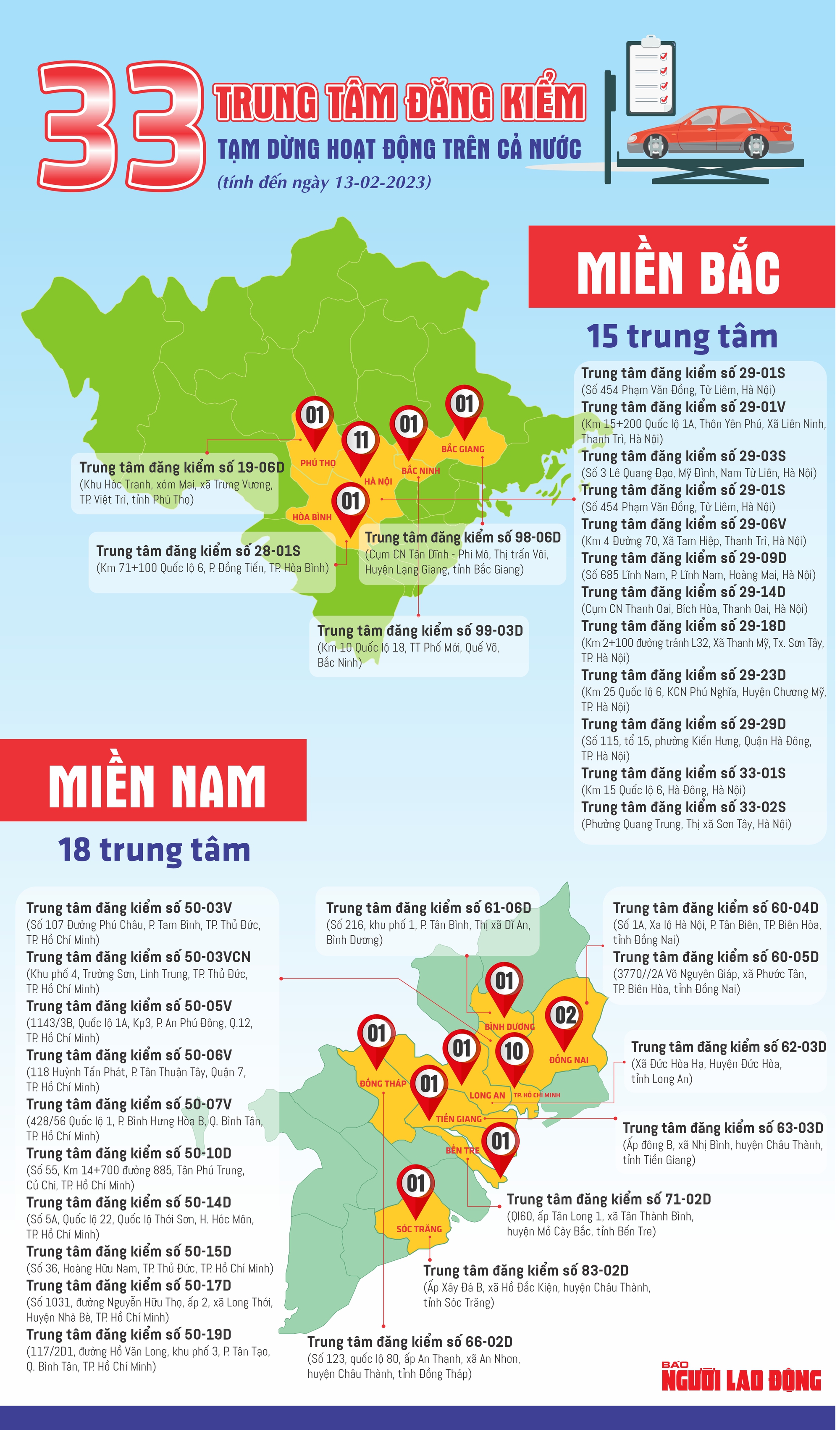 [Infographic] - Danh s&aacute;ch 33 trung t&acirc;m đăng kiểm bị tạm dừng hoạt động - Ảnh 1.