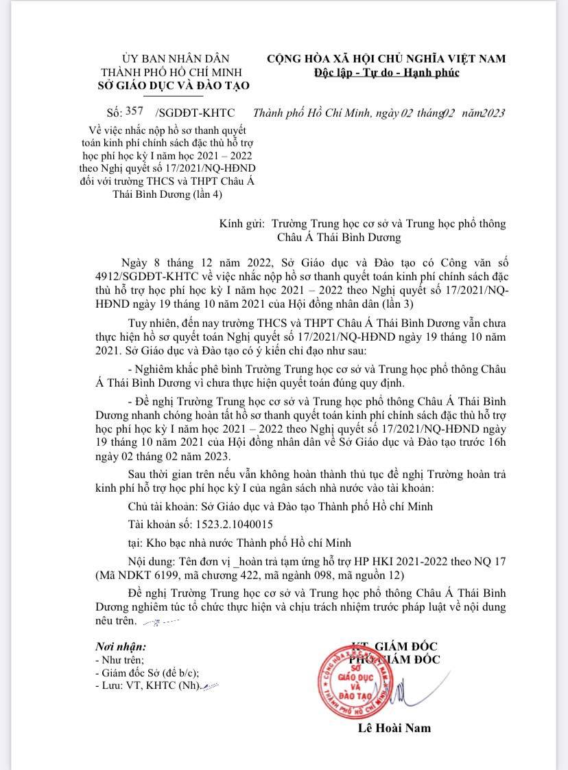 TP HCM: Một trường học bị phê bình nghiêm khắc vì quyết toán học phí chưa đúng quy định
