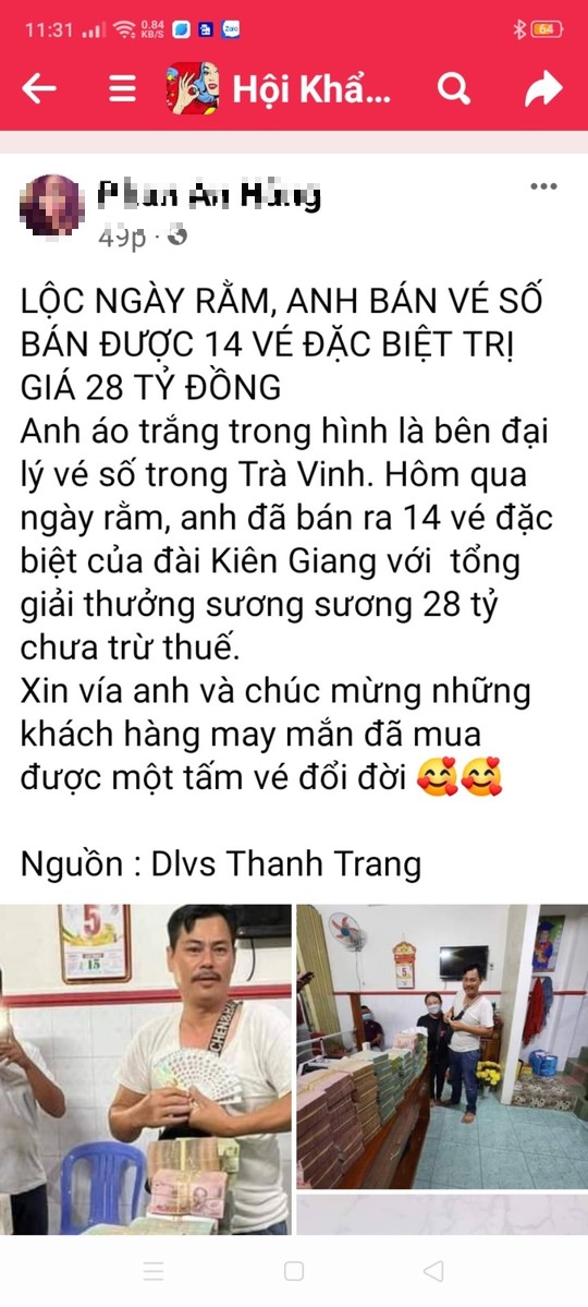 X&ocirc;n xao đại l&yacute; b&aacute;n 14 tờ v&eacute; số tr&uacute;ng giải đặc biệt 28 tỉ đồng - Ảnh 1.