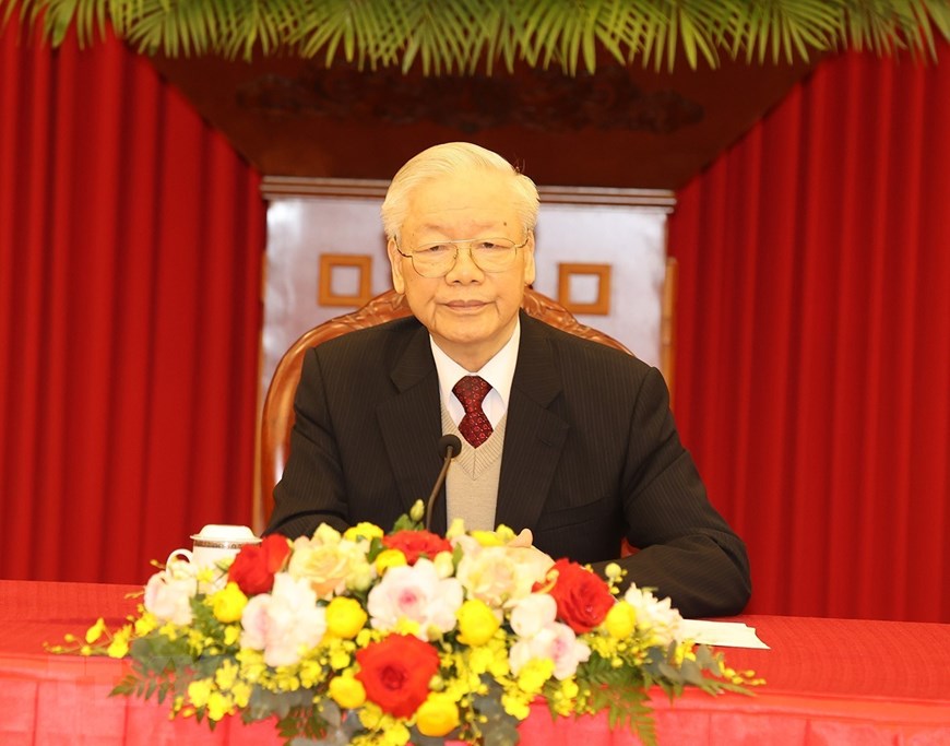 Những hình ảnh Tổng Bí thư Nguyễn Phú Trọng điện đàm với Tổng thống Mỹ Joe Biden - Ảnh 1.