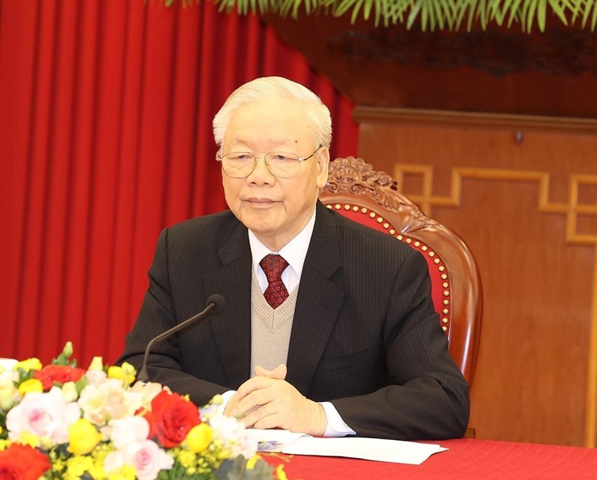 Những hình ảnh Tổng Bí thư Nguyễn Phú Trọng điện đàm với Tổng thống Mỹ Joe Biden - Ảnh 2.
