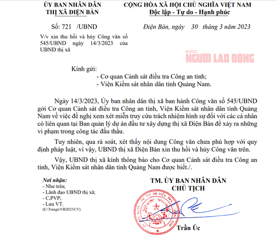 N&Oacute;NG: Thu hồi văn bản xin miễn truy cứu tr&aacute;ch nhiệm h&igrave;nh sự ở Quảng Nam - Ảnh 1.