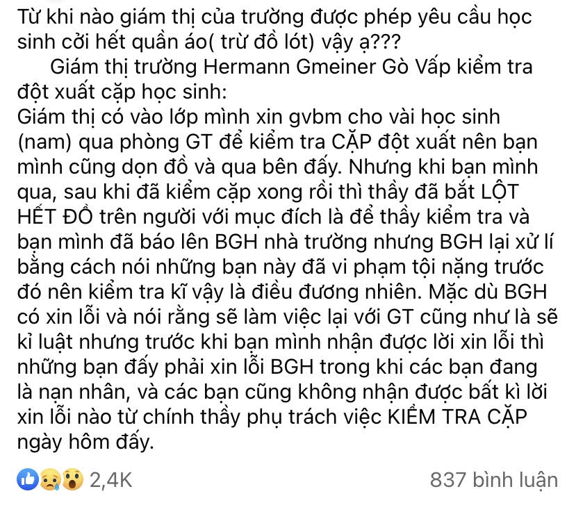 Vụ giám thị cho lột quần áo nam sinh: Trường Hermann Gmenier nói gì?