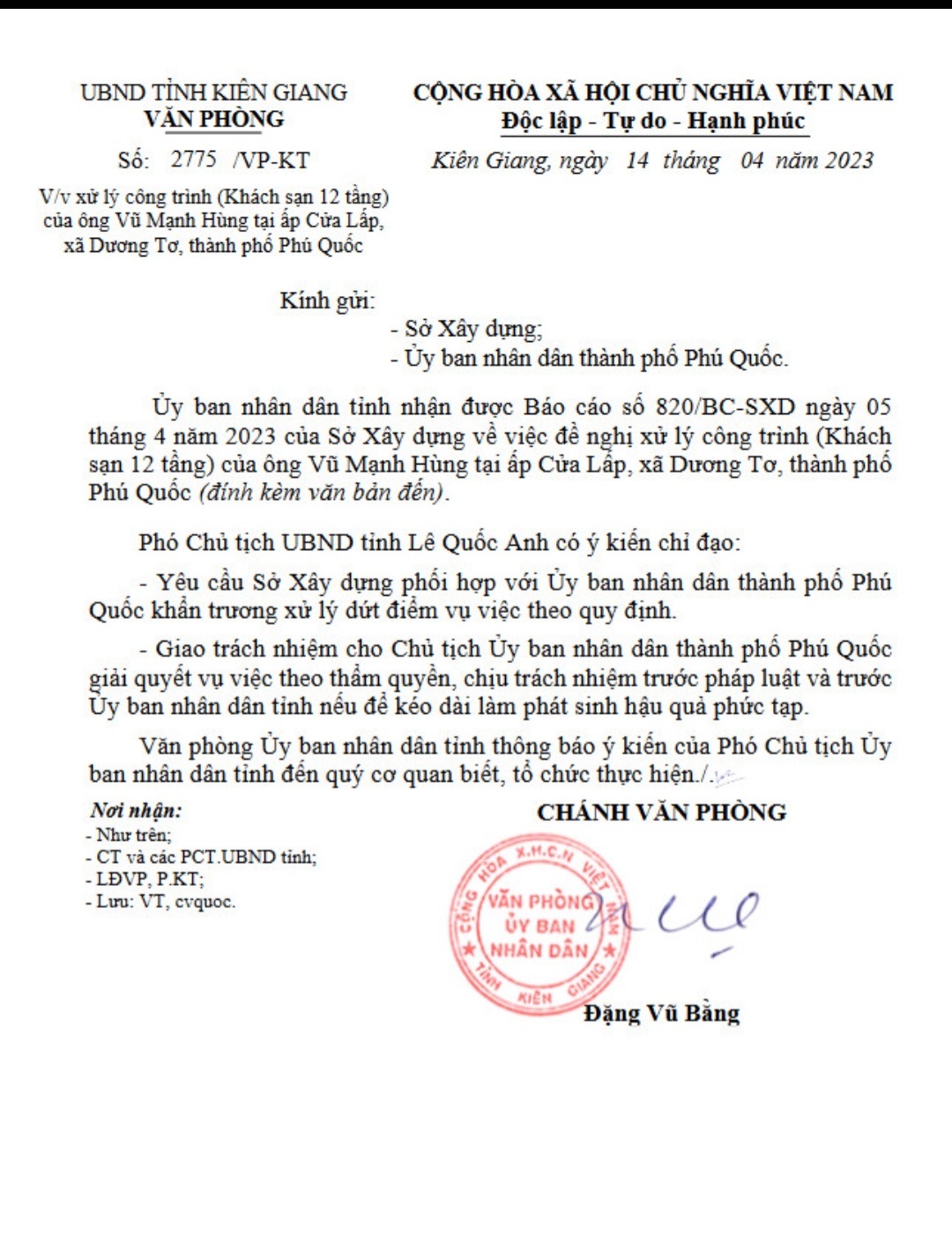 Tỉnh Ki&ecirc;n Giang ra &ldquo;tối hậu thư&rdquo; cho Chủ tịch UBND TP Ph&uacute; Quốc xử l&yacute; c&ocirc;ng tr&igrave;nh 12 tầng tr&aacute;i ph&eacute;p - Ảnh 2.