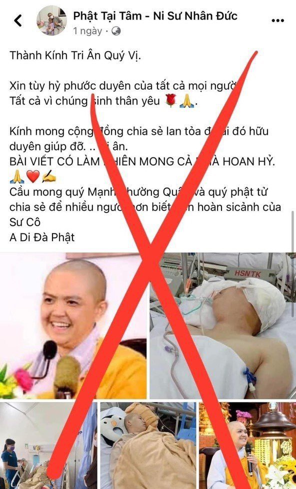 Thực hư th&ocirc;ng tin nhiều b&agrave;i viết chạy quảng c&aacute;o k&ecirc;u gọi ủng hộ một ni sư bị tai biến - Ảnh 1.