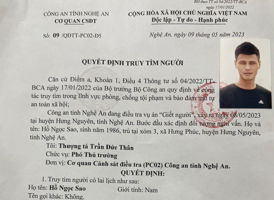 Thông báo truy tìm 2 nghi phạm trong vụ án giết người