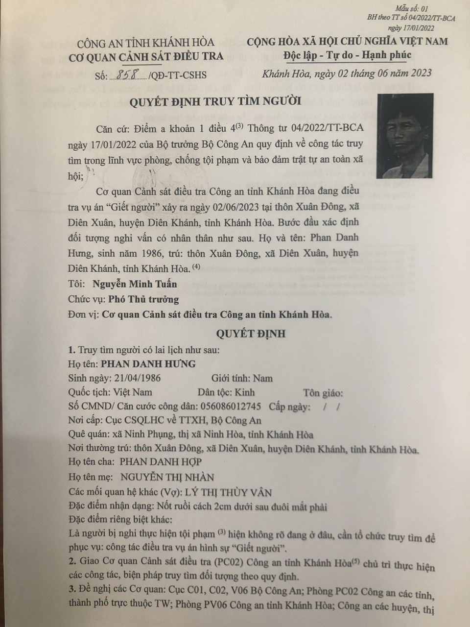 &Aacute;n mạng kinh ho&agrave;ng ở Kh&aacute;nh H&ograve;a: C&ocirc;ng an ra quyết định truy t&igrave;m nghi phạm - Ảnh 3.