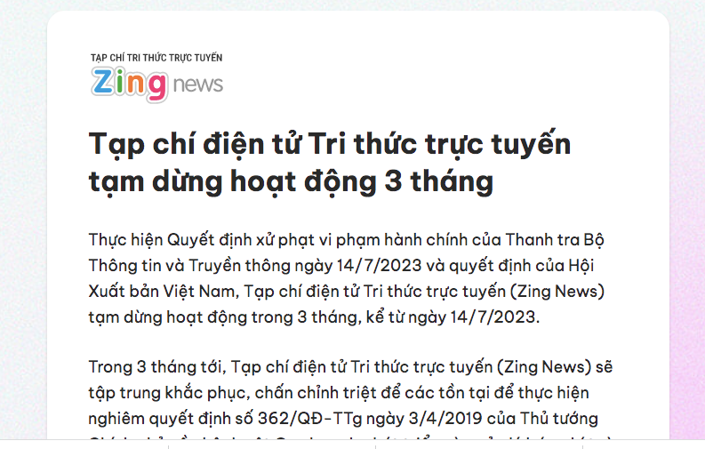 Zing News bị phạt 243,5 triệu đồng, dừng hoạt động 3 tháng