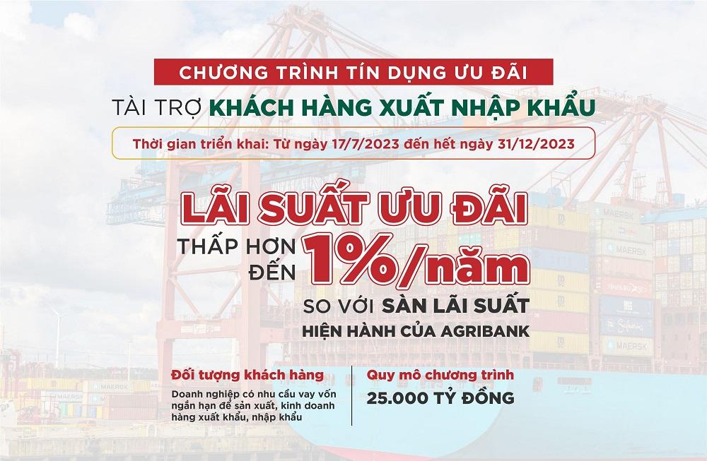 Agribank dành 25.000 tỉ đồng ưu đãi lãi suất khách hàng xuất, nhập khẩu