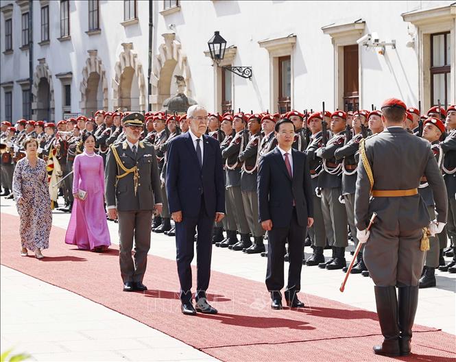 Cận cảnh lễ đ&oacute;n Chủ tịch nước V&otilde; Văn Thưởng thăm &Aacute;o tại Cung điện Hofburg