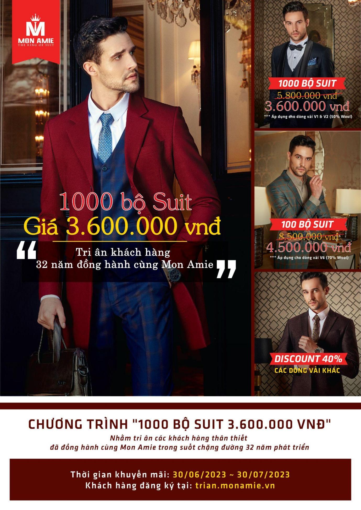 Mon Amie Veston ra mắt "1000 bộ Suit 3.600.000 VNĐ - tri ân khách hàng 32 năm đồng hành"