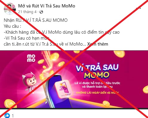 Lập fanpage giả, lừa đảo mở ví nhận thưởng, rút tiền từ Ví trả sau