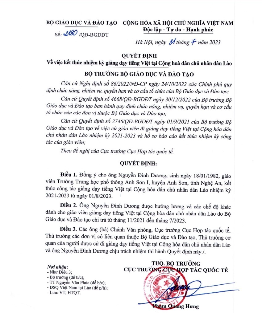 Vụ gi&aacute;o vi&ecirc;n ra nước ngo&agrave;i dạy bị chậm lương: Nhận được quyết định kết th&uacute;c nhiệm kỳ dạy học - Ảnh 1.