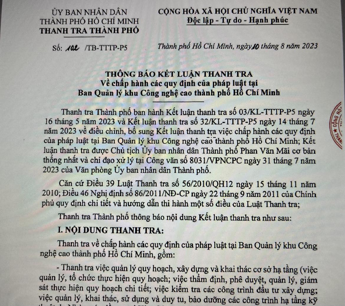 Nhiều vi phạm tại Khu Công nghệ cao TP HCM