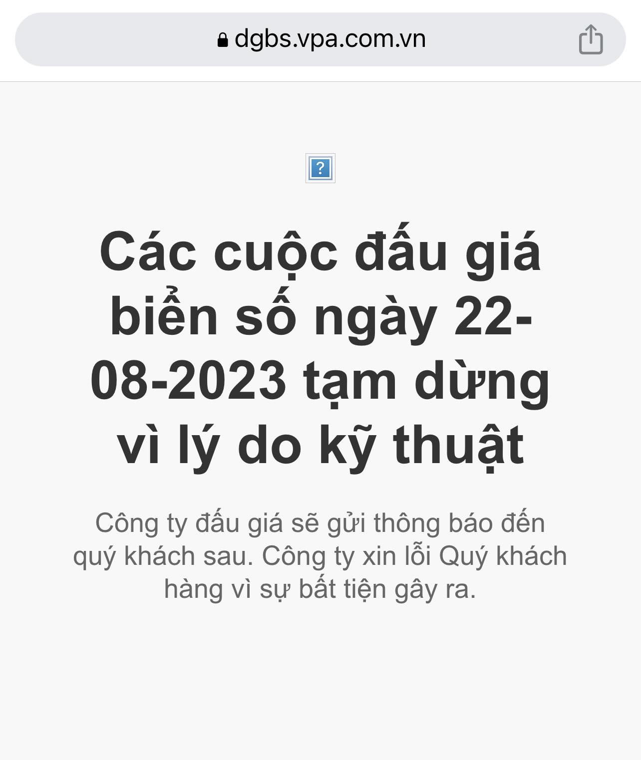 Trang web đấu giá biển số xe thông báo tạm dừng do lỗi kỹ thuật