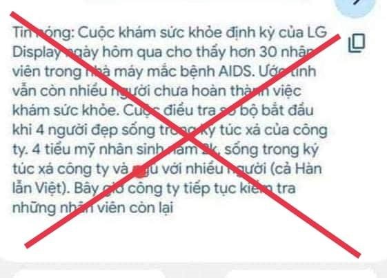 Xác định 4 trường hợp tung tin giả liên quan đến Công ty LG Display Việt Nam Hải Phòng