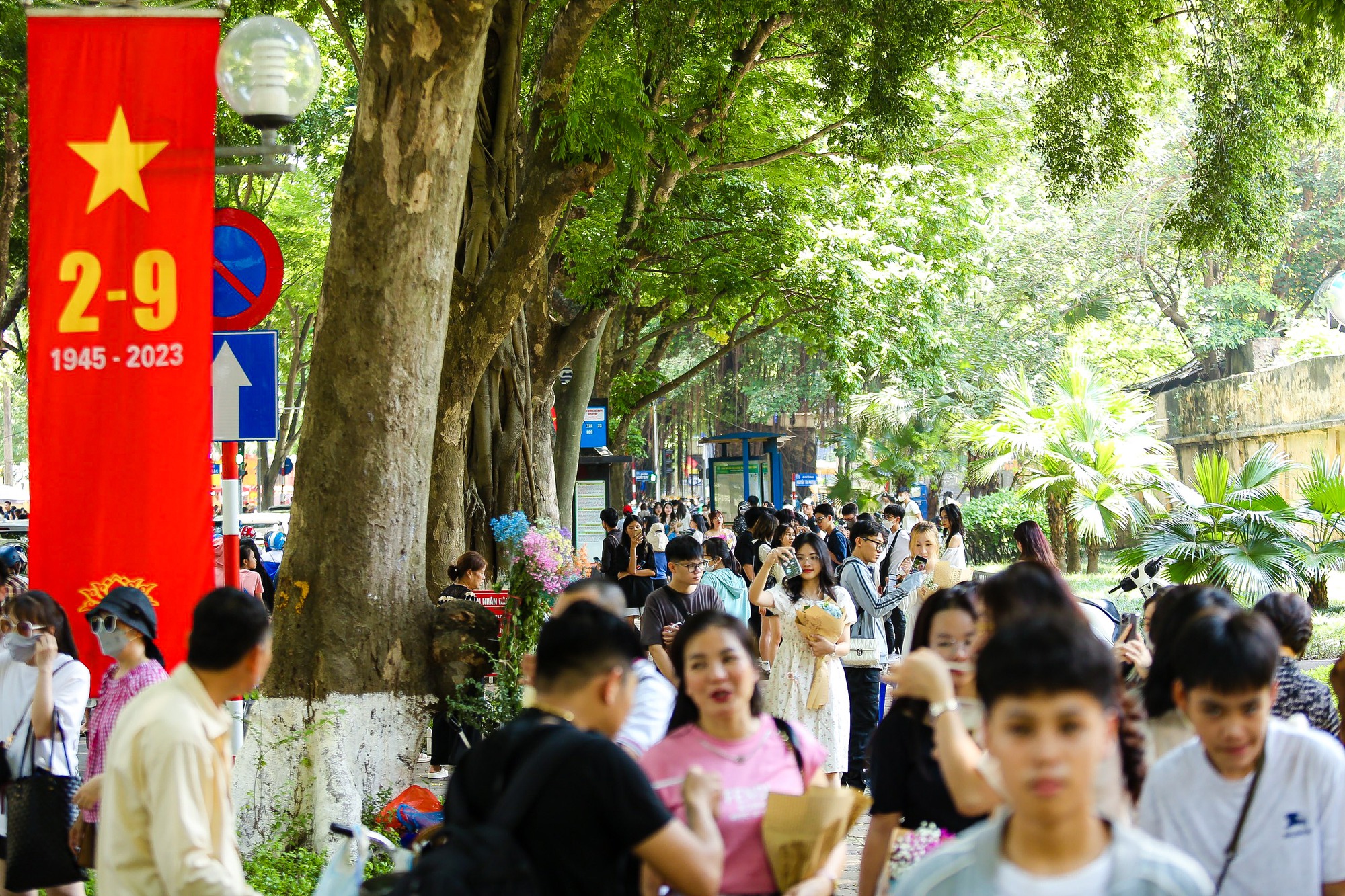 Người dân đổ về tuyến phố 3 hàng cây xanh mát ở thủ đô săn ảnh đẹp ngày Tết Độc lập - Ảnh 2.
