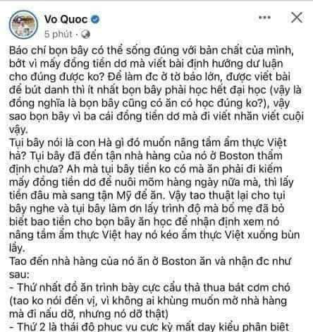 Vụ chửi tục tĩu tr&ecirc;n Facebook đầu bếp V&otilde; Quốc: Phải xử l&yacute; đến nơi đến chốn! - Ảnh 2.