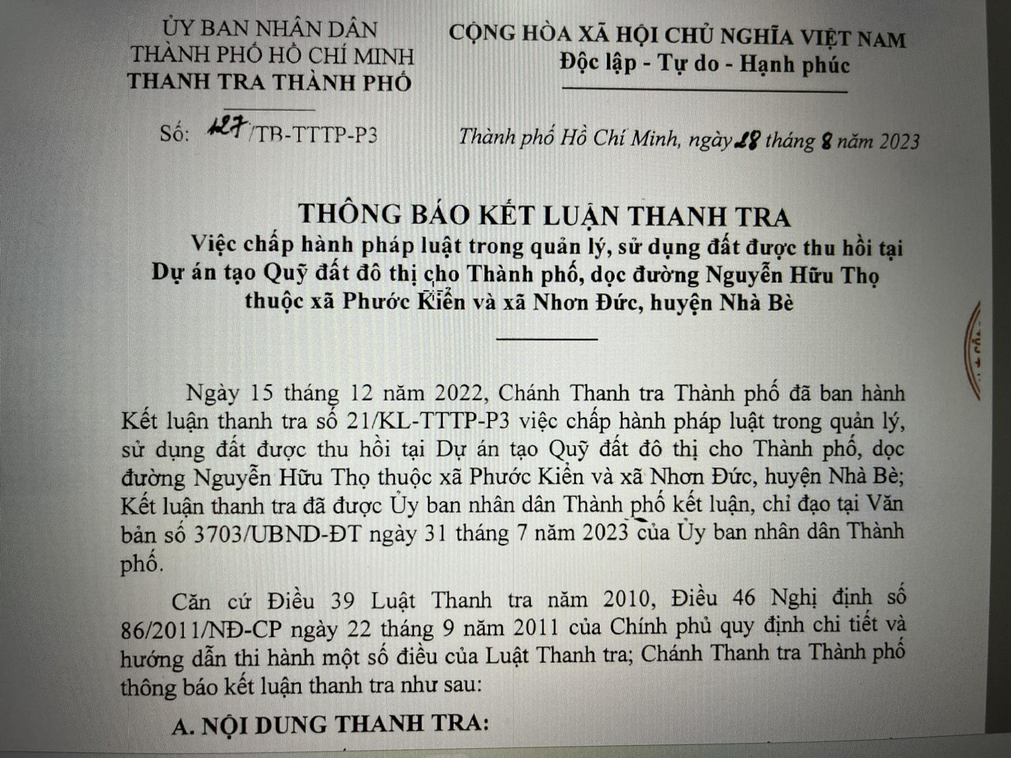 Cần giải quyết dứt điểm những tồn tại ở các dự án dọc đường Nguyễn Hữu Thọ