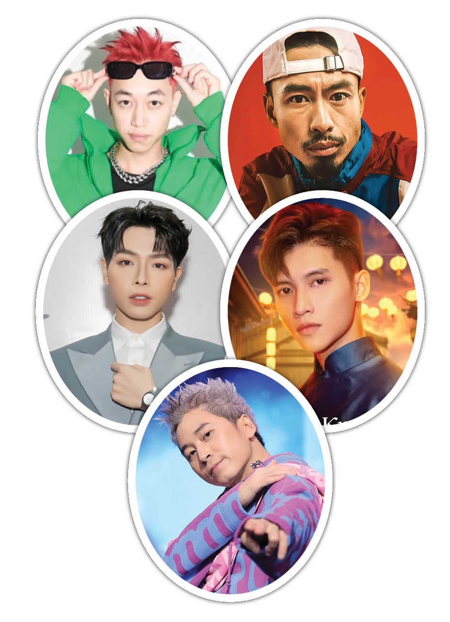 Từ tr&aacute;i qua, từ tr&ecirc;n xuống: Nam ca sĩ:  Rapper Double 2T, Đen V&acirc;u; ca sĩ Đức Ph&uacute;c, H.Kray, Karik