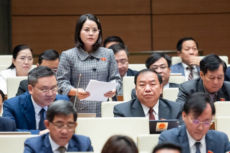 Đại biểu Nguyễn Hoàng Bảo Trân ph&aacute;t biểu tại kỳ họp Ảnh: NGỌC THẮNG
