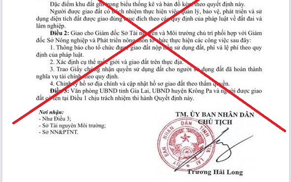Làm rõ văn bản giả có chữ ký Chủ tịch UBND tỉnh Gia Lai