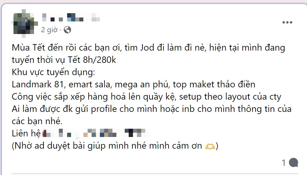 Sinh vi&ecirc;n l&agrave;m th&ecirc;m dịp Tết cần cẩn trọng với "việc nhẹ, lương cao"- Ảnh 1.