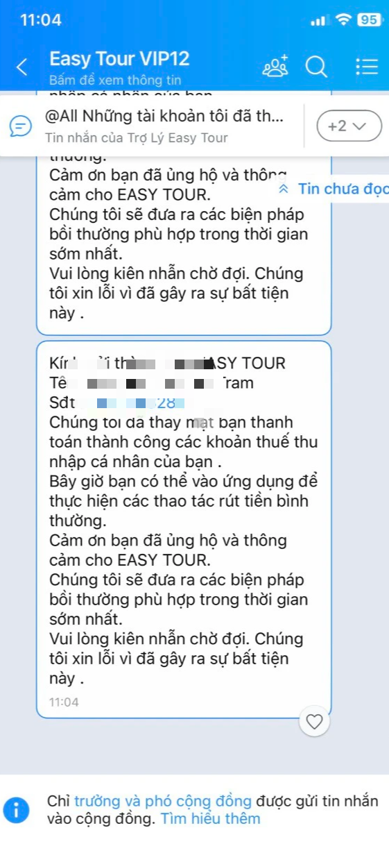 H&agrave;ng trăm người "kh&oacute;c th&eacute;t" khi app "EASY TOUR VN" k&ecirc;u gọi đầu tư sinh lợi cao bất ngờ bị sập- Ảnh 2.